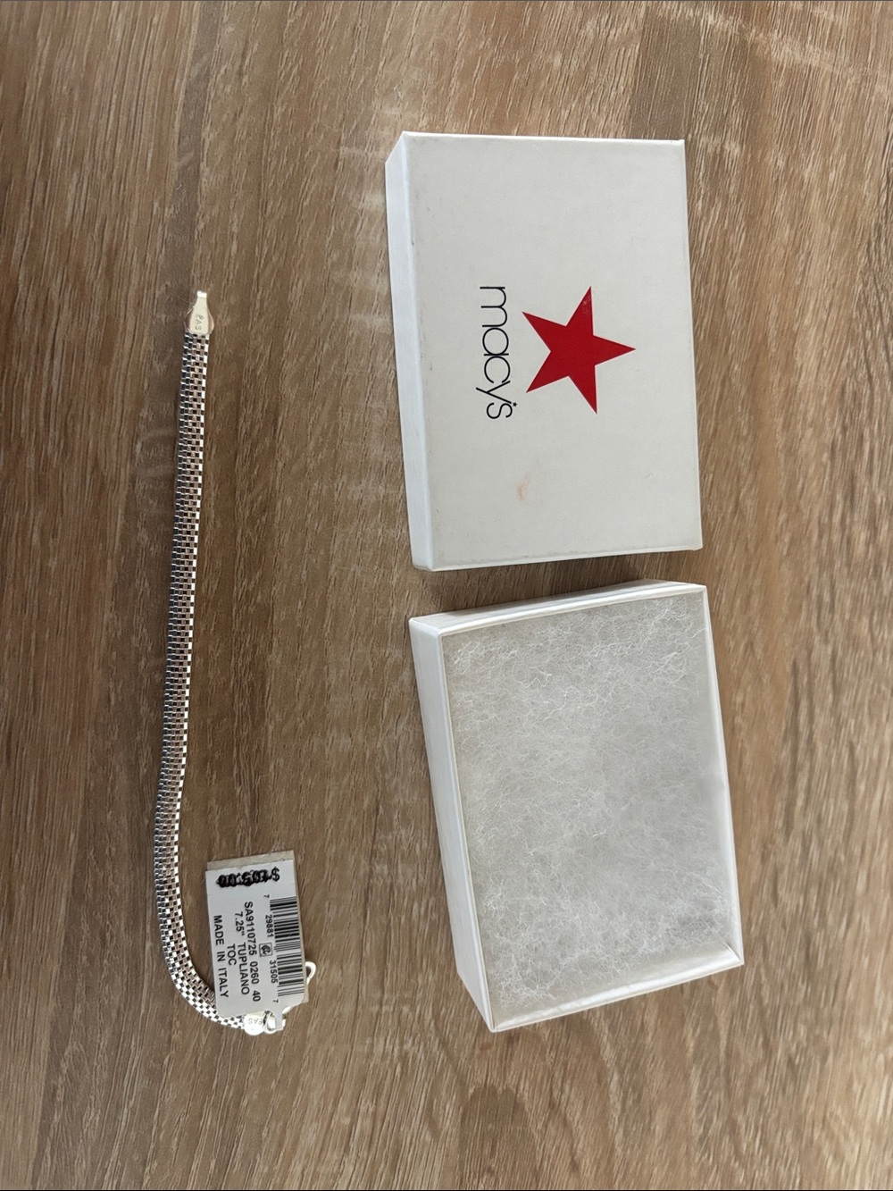 Macy's Silver-Tone Men's Box Chain Bracelet with Gift Box